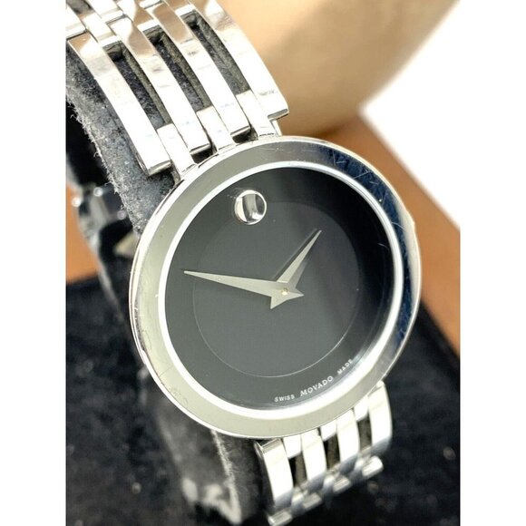 Movado Women's Watch 0607051 Esperanza Black Dial Swiss Quartz Silver Steel 28mm - Picture 1 of 13
